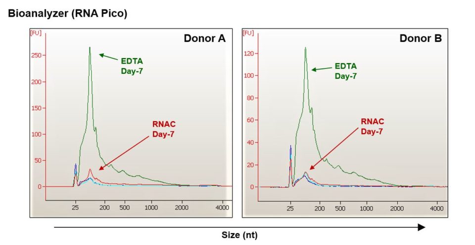 RNA Complete BCT formulation limits increases in cfRNA during ambient temperature storage.