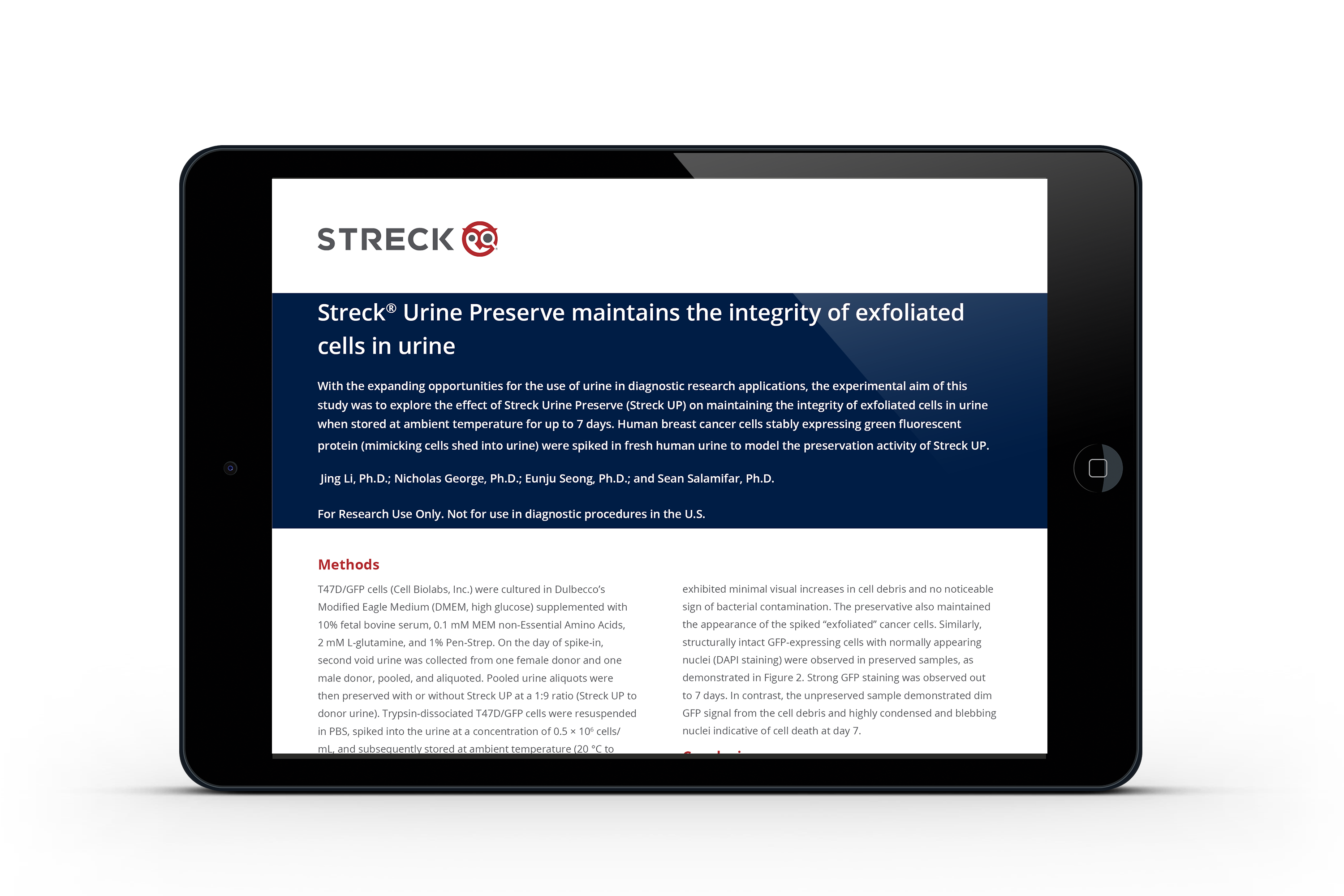Streck Urine Preserve maintains the integrity of exfoliated cells in urine