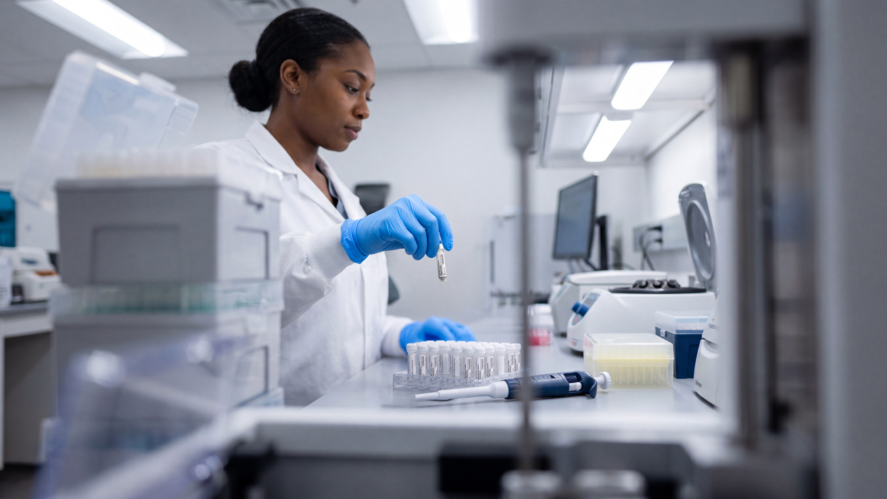 Lab Technician Testing Specimen in Tube